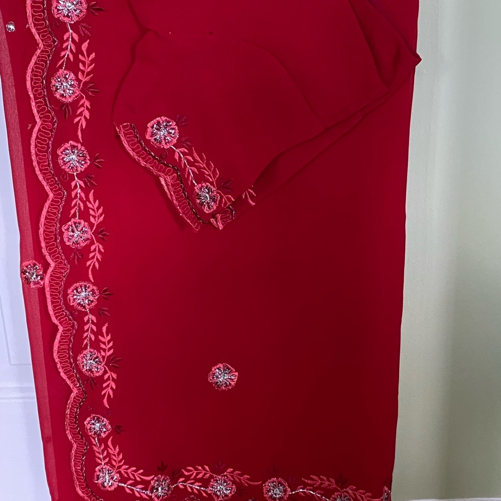 Elegant Red Embroidered Fabric